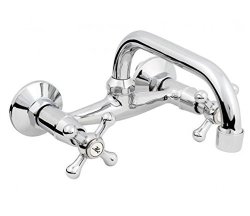 Chromed Brass Wall Mounted Mixer Faucet 20CM C-type Spout Tap With Retro Heads