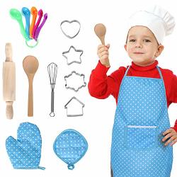 Gemeer Children’s Cooking and Baking Set 34-Pcs Includes Apron for Little Boys Chef Hat Oven Mitt & Utensil to Dress Up Chef Career Role Play for 8-12 Years Toddler 