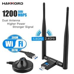 Hannord High-power Wifi USB Dongle Wifi Wireless Network Card Adapter 1200M 5GHZ 2.4GHZ Dual Band Network Wifi Receiver-dual Antenna With Base