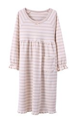 Abalacoco Girls Kids Organic Cotton Nightgown Sleepwear Dress Soft Home Dress Autumn Long Sleeve Soft Wear 4-12T 6-7 Years 01 Stripe