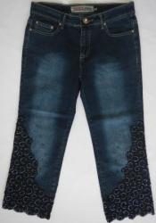 Designer Jean - Blue 3 4 Jean With Black Lace Inserts - Straight Leg