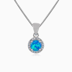 Silver Opal And Cubic Halo Necklace - Bc Jewels