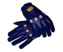 Sheepskin Blue Leather Driving Gloves For Men Medium