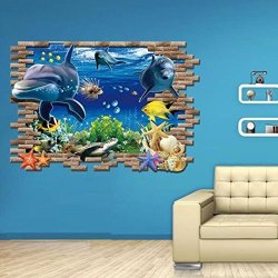 Hatop Kid Room Sea Whale Fish 3D Wall Stickers For Kids Room Removable Decoration Diy Pvc Sticker
