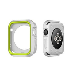 Gertong Armor Apple Watch Case 42MM With Resilient Shock Absorption For Apple Watch Series 3 2 1 And Nike Sport Edition Gary And Green