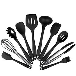 Black Silicone Kitchen Utensils Set Non Stick Cooking Utensils Set Silicone Baking Spatula Tool 10 Pieces Black