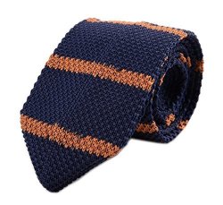Secdtie Men's Stripe Navy Blue Eco-friendly Woven Silk Tie Formal Necktie 009