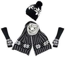 Joyebuy 3 Pcs Women Lady Fashion Warm Knitted Hat Gloves And Scarf Winter Set Black