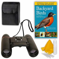Bird Watching Kit - Compact Binoculars 8X21 + "backyard Birds" Bestselling Guide Book + Travel Case Strap Lens Care Spray Cloth Swabs - Essential