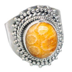 Fossil Coral 925 Sterling Silver Ring Size Q