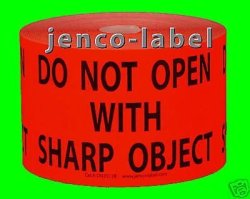 Jenco-label DN3512R 500 3X5 Do Not Open With Sharp Object Labels