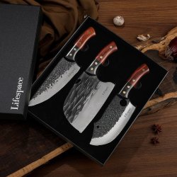 Lifespace Premium Chef Cleaver Knife Set X3 With Genuine Leather Sheaths In A Gift Box