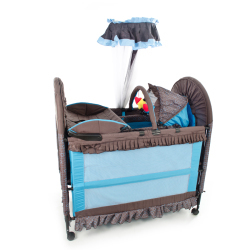 Chelino 6-in-1 Camp Cot & Change Mat with Rocker in Brown Blue