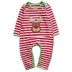 Baby Boys Girls Christmas Long Sleeve Red White Striped Reindeer Romper 100 18-24M B