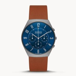 Skagen Grenen Limited Edition Titanium Chronograph Light Brown Leather Men's Watch SKW6854