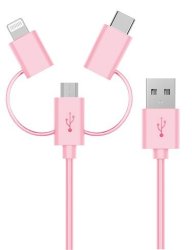 Cirago 3-IN-1 Sync And Charge Cable With Lightning Usb-c Micro USB Connectors - Rose Gold