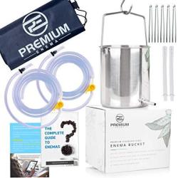 Stainless Steel Enema Bucket Kit - Non Toxic. 2 Quart Capacity. Reusable For Water And Coffee Colon Cleansing Detox Enemas. Includes Nozzle Tips Storage