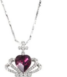 Za Xp Crowned Heart Shaped Swarovski Embellished Crystal Necklace - Violet