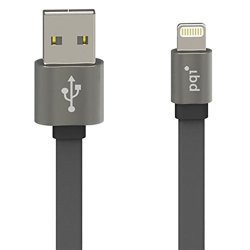 Pqi Apple Mfi Certified Metallic Lightning To Reversible USB Flat Cable - 3 Feet 100 Cm - Gray