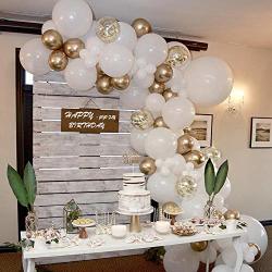 JOJO Fly 70 Pcs Balloon Garland Arch Kit With Gold And White Balloons Golden Confetti Balloons Chrome Shiny Metallic Latex Balloons For Birthday Party