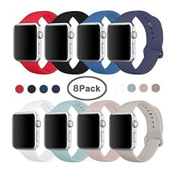 Band For Apple Watch 42MM Siruibo Soft Silicone Sport Strap Replacement Bracelet Wristband For Apple Watch Series 2 Series 1 Sport Edition S m Size 8PACK
