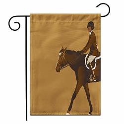 Adowyee 12"X 18" Garden Flag Brown Derby Equestrian Rider Horse Jumper Reins Saddle Animal Outdoor Double Sided Decorative House Yard Flags