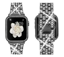 Black Crystal Diamond Strap For Apple Watch Band With Luxury Watch Cover 44MM