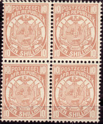 Transvaal Unmounted Mint Block 10 - Fawn Perf 12-5 Reprints