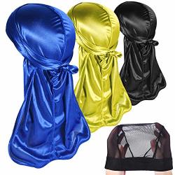 3PCS Silky Durags Pack For Men Waves Satin Doo Rag Award 1 Wave Cap Style H