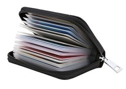 Easyoulife Genuine Leather Credit Card Holder Zipper Wallet With 26 Card Slots Black