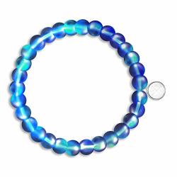 Life Token Shimmer Beads Glowing Glass Mermaid Moonstone Stretch Bracelet For Women White Deep Dark Rainbow Sapphire Blue