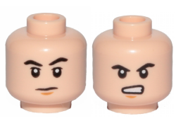 Parts Minifigure Head Dual Sided Black Eyebrows Medium Nougat Chin Dimple Neutral Angry With Bared Teeth Pattern - Hollow Stud 3626CPB2358