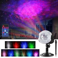 Aloveco LED Laser Christmas Projector Lights 2-IN-1 Rgbw 10 Color Changing Modes Ocean Wave Star Projector Night Light With Remote Control Outdoor Waterproof Decorative