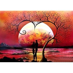 Fanoud 5D Diamond Painting Beautiful Moon Full Diamond Drill Romantic Twilight Tree Couple Dance