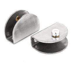 Aexit Pair Metal Windows Moon Shape 13MM Thick Glass Clamp Clip Bracket Holder Sliding Windows Silver Tone