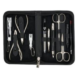 3 Swords Manicure Set: 11 Premium Tools In A Black Leather Case L 7871 Pn