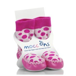Mocc Ons - Slipper Socks Pink Spots - Size: 6 - 12 Months