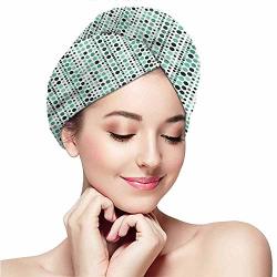 Dry Hair Towel Quick Dry Hair Cap Long Hair Wrap Modern Retro 60S 70S Vintage Geometrical Circles Dots Points Ombre Image Teal Turquoise Hunter Green