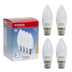 Eurolux - LED - Candle - Opal - B22 - 5W - Warm White - 4 Piece - 3 Pack