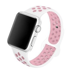 5DAYMI Soft Silicone Replacement Band For Apple Watch Nike + Series 3 Series 2 Series 1 White pink 42MM-M L