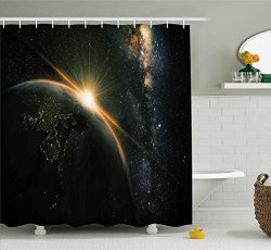 Galaxy Shower Curtain Set By Ambesonne Sunrise View Of The Planet Earth From Space With Stars In Milky Way Outer Space Arts Print Fabric