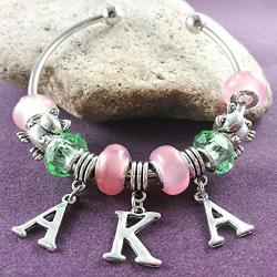 Regeek Strand Bracelets - New Pink And Green Bead Aka Frog Charm Bangle Sorority Fraternity Jewelry - Metal Color: 65MM