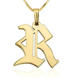 Personalized Custom 24K Gold Plated Old English Initial Necklace Jewelry 14