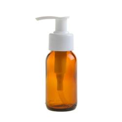 50ML Amber Glass Generic Bottle With Pump Dispenser - White 28 410
