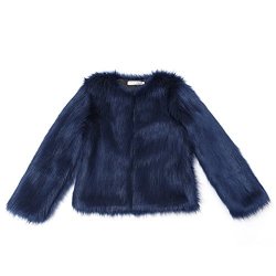Per Womens Long Sleeves Faux Fur Coat Long-wool Warm Short Jacket For Winterr-navy Blue M