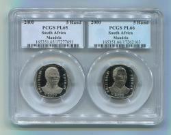New Nelson Mandela Year 2000 Smiling Face Pcgs Graded Pl 65 + Pl 66 Combination Grading R5 Coins