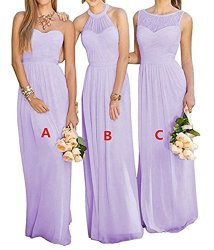 Long Vweil Rustic Chiffon Lace Bridesmaid Dress Formal Evening Prom Gowns Lilac US20W