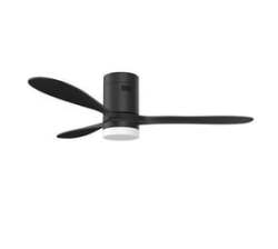 Hugger W. LED Light - 3-BLADE Solid Wood 1320MM Blade Sweep Ceiling Fan And Infra-red Remote- Black