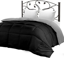 Utopia Bedding Down Alternative Reversible Comforter All Season Duvet Insert Microfiber Box Stitched 3D Hollow Siliconized Comforter Queen Black grey