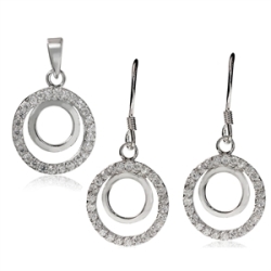 0.78ctw Clear Cz Pendant And Earrings Set In 925 Sterling Silver